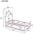 thumbnail image 3 of Floor Bed, Twin Size Montessori Bed with House-shaped Headboard, Wooden Bed Frame, Platform Bed Frame with Fences for Adults Girls and Boys, Pink, 3 of 9