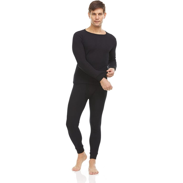 2pc Thermal Sets for Men, Base Layer Long Johns Underwear, Top & Bottom,  Cotton, Solid Colors (XX-Large, 18 Pack Black) 