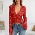 thumbnail image 2 of XIYON Tshirts For Women Women's Slim Fit Long Sleeve V Neck Lace Top Elegant Basic For Daily Wear And Casual Outings Workout Going Out Fashion Clothing, 2 of 7
