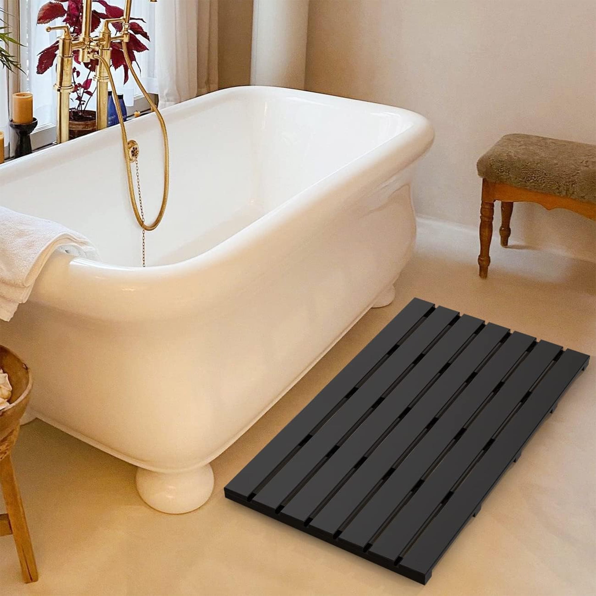 Bamboo Bath Mat Bathroom Runner Long Large Rugs Floor Wood Shower Bathtub  Waterproof Non Slip Accessories 16x48 Inch Easy to Clean, Brown, 1 pc