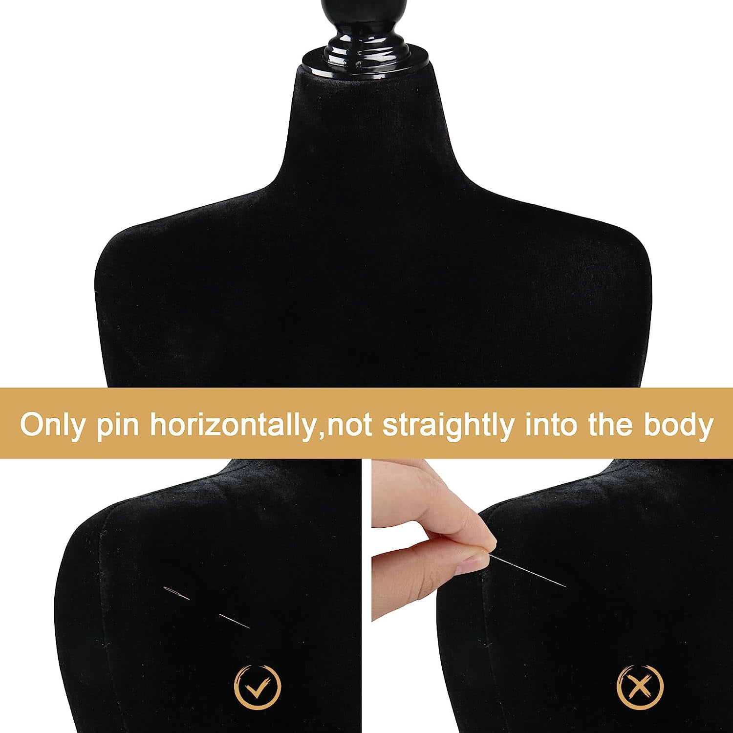 Bonnlo Female Dress Form Pinnable Mannequin Body Torso with Wooden Tripod Base Stand (Black, 10-12)