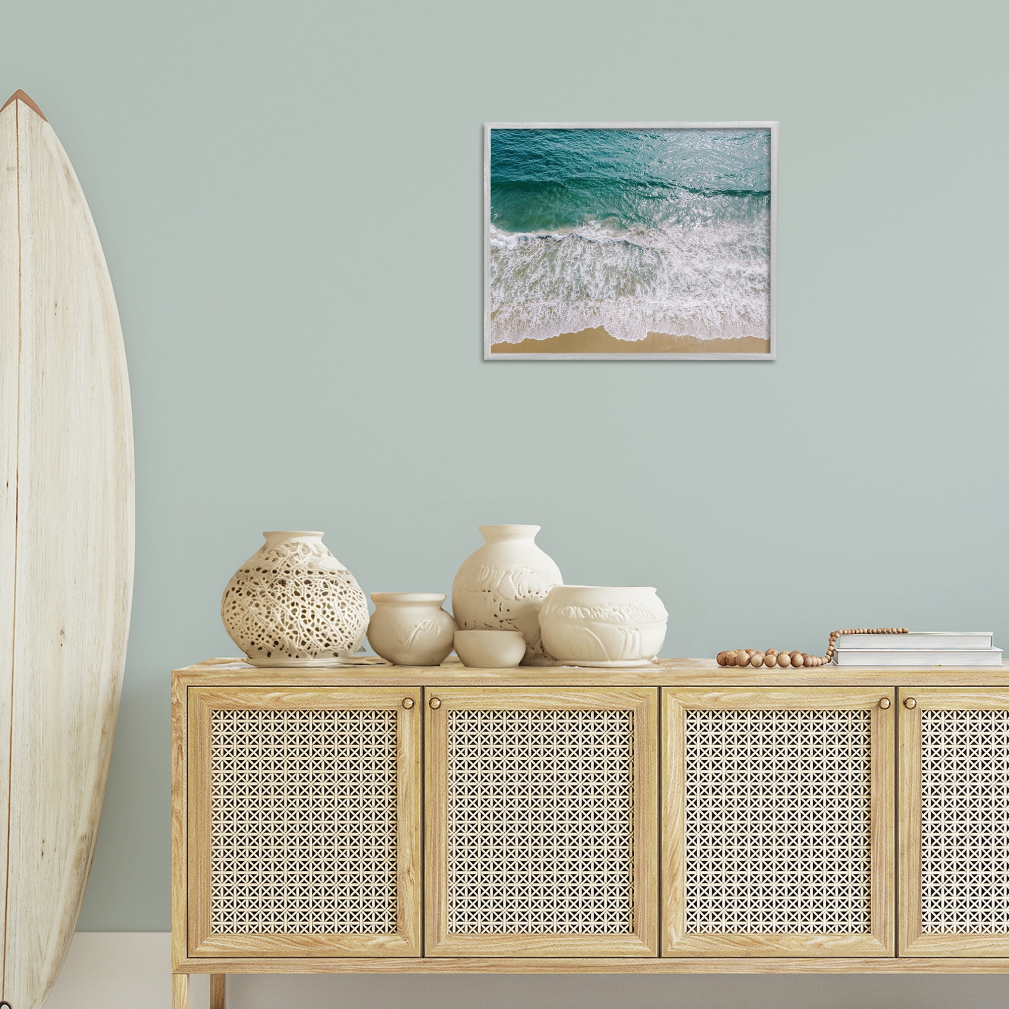 Stupell Industries Coastal Sea Waves Landscape Photography Gray Framed Art Print Wall Art, 20 x 16