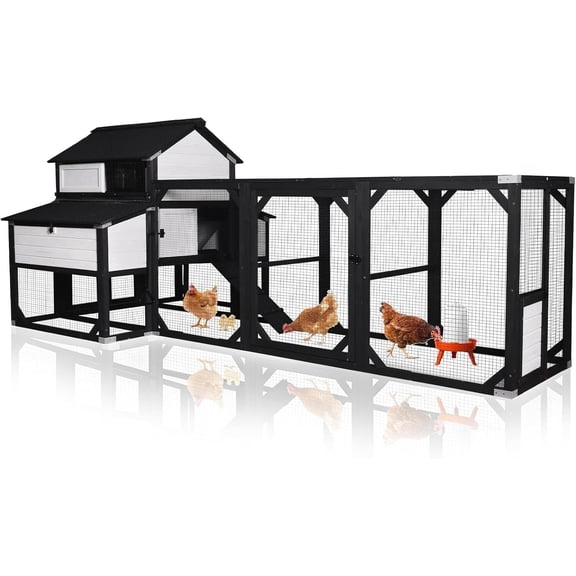 Aivituvin Extra Large Chicken Coop for 8-10 Chickens, Reinforced Structure Outdoor Wooden Chicken House with 6 Nesting Boxes, Extended Run, Waterproof Roof, Iron Edge, Black, 118" L x 26" W x 50" H