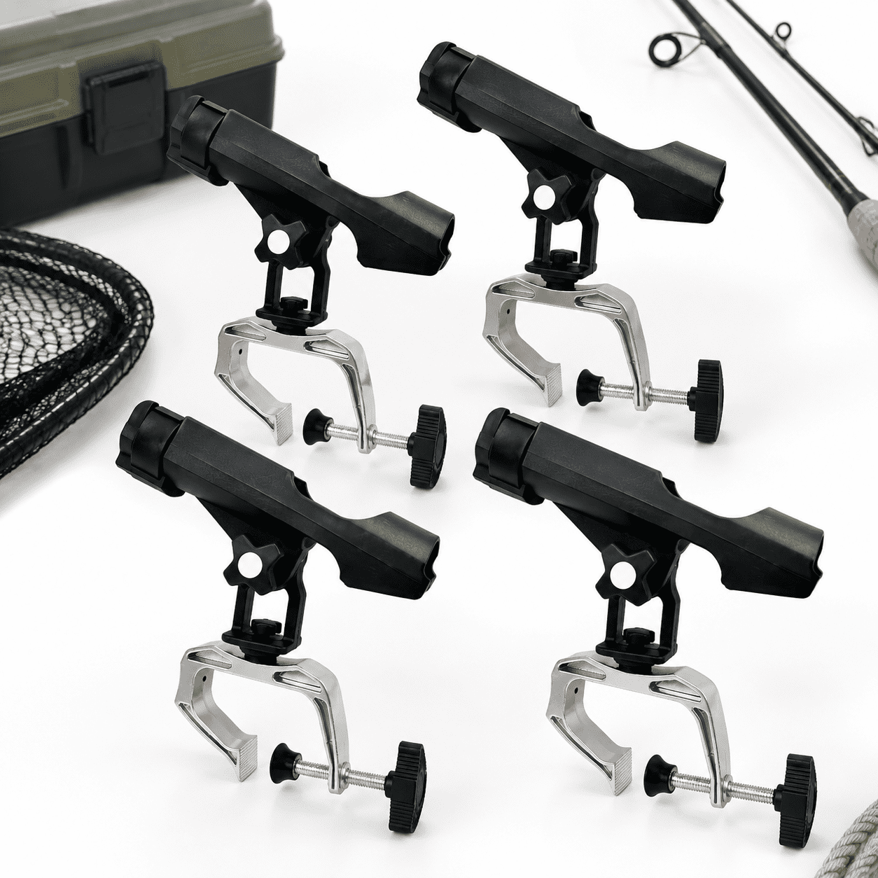 Black 360 Degree Adjustable Folding Boat Fishing Rod Holder with Large Clamp Opening