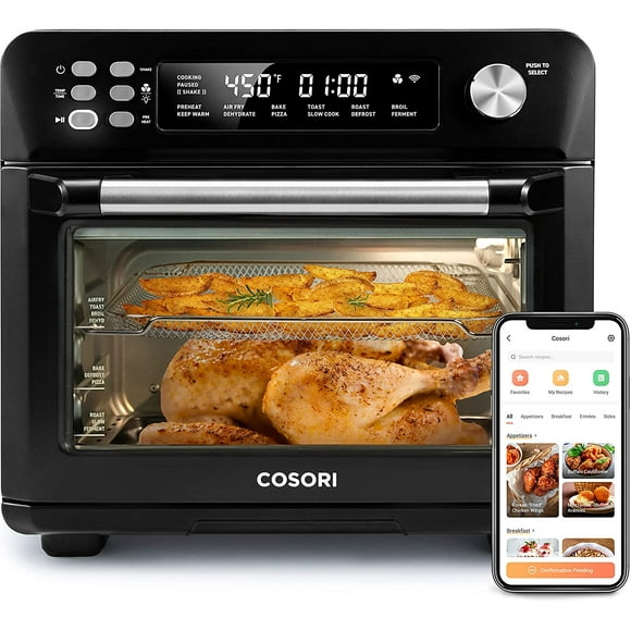 COSORI Air Fryer Toaster Oven, 12-in-1 Convection Ovens Countertop Combo, 6-Slice Toast, 12-inch Pizza, Basket, Tray, Recipes &3 Accessories, 26.4QT, Wifi, CS100-AO
