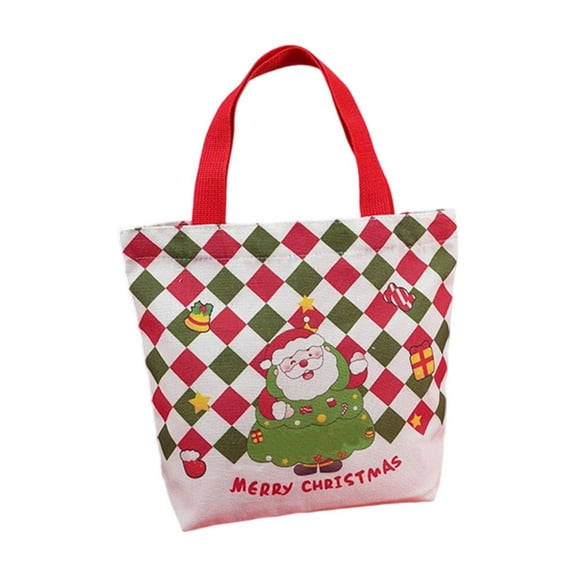 Lilixerw Christmas Theme Pattern Tote Bag,Christmas Gift Bag with Handle for Apple Gifts&Xmas Tree Decor,Reusable Festival Shopping Bag,8.66Inch,Red