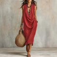 thumbnail image 2 of SONXAHE Side-Pocket Midi Dress for Women Sleeveless Cowl-Neck Weekend Casual Mid-Length Dresses, 2 of 4