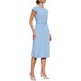 thumbnail image 4 of Vestido plisado de mujer Inspire Chic con cuello simulado, mangas cortas, ceñido a la cintura, estilo A-Line, talla 2XL, color azul claro, 4 of 5