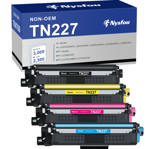 TN227 TN-227 Toner Cartridge Compatible for Brother HL-L3210CW HL-L3230CDW HL-L3270CDW HL-L3290CDW Printer(Black, Cyan, Magenta, Yellow, 4-Pack)