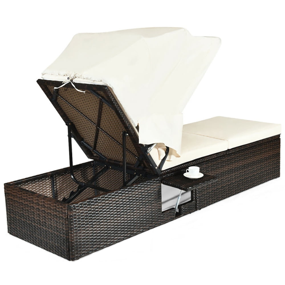 Aimee Lii Chaise Cushioned Top Canopy Patio Rattan Lounge Chair with Tea Table, Patio Loungers Aimee Lii Chaise Cushioned Top Canopy Patio Rattan Lounge Chair with Tea Table, Patio Loungers