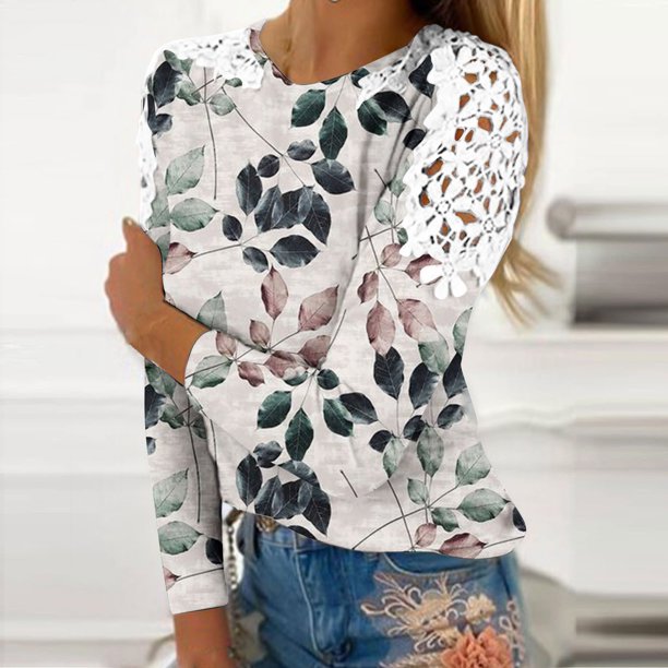 Ichuanyi Liquidación de mujeres Summer de verano BLOUNA LAVE LAVELA Camiseta de encaje de encaje de impresión redonda de cuello redondo Camiseta ICHUANYI WER2023082207516