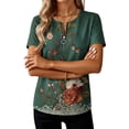thumbnail image 4 of Erwazi Women's Short Sleeve Printed Blouse Zip V Neck Trendy Relax Fit Pullover Summer Casual Tops, 4 of 6