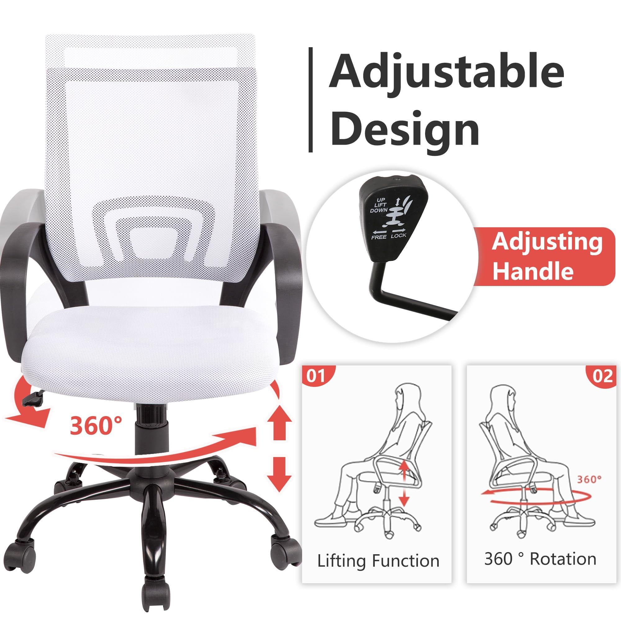 PayLessHere Ergonomic Office Chair, Lumbar Support, Swivel Rolling for Men, Women(White)