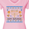thumbnail image 4 of Inktastic Happy Hanukkah Sweater Style Design with Menorah and Dreidel Women's V-Neck T-Shirt, 4 of 5