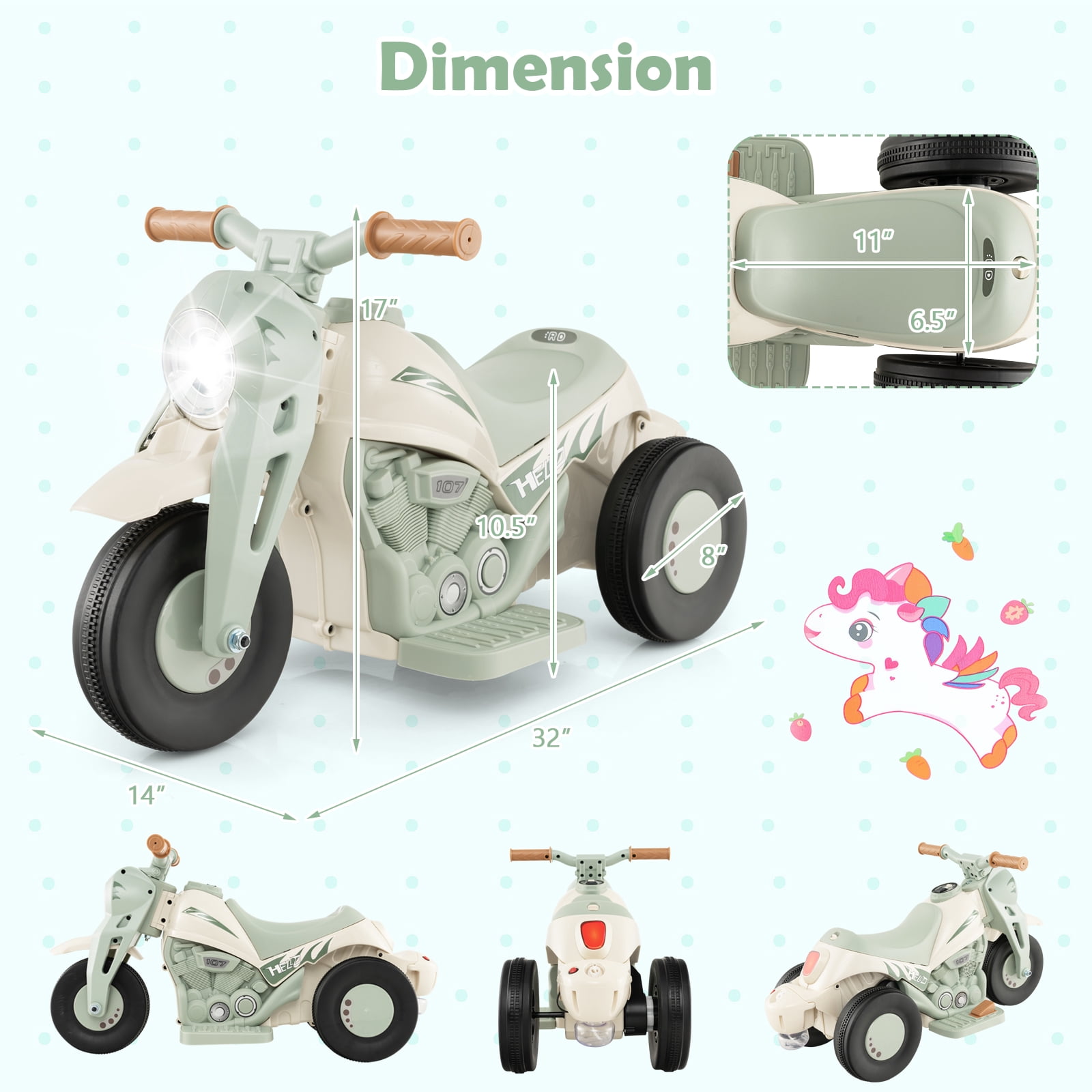 Costway 6V Kids Bubble Car Electric Ride on Motorcycle with Music Button & LED Headlight Beige