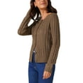 thumbnail image 4 of INSPIRE CHIC Women's Open Front Cardigan Sweaters Button Down Cable Knit Long Sleeve Fall Outerwear Coats S Brown, 4 of 6