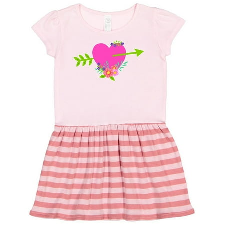 

Inktastic Valentine s Day Pink Heart with Flowers and Arrow Gift Toddler Girl Dress