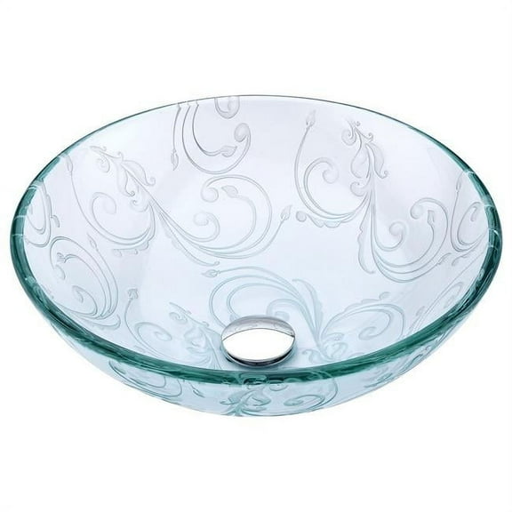 Anzzi S214 Kolokiki 16-1/2" Circular Glass Vessel Bathroom Sink - Clear Floral
