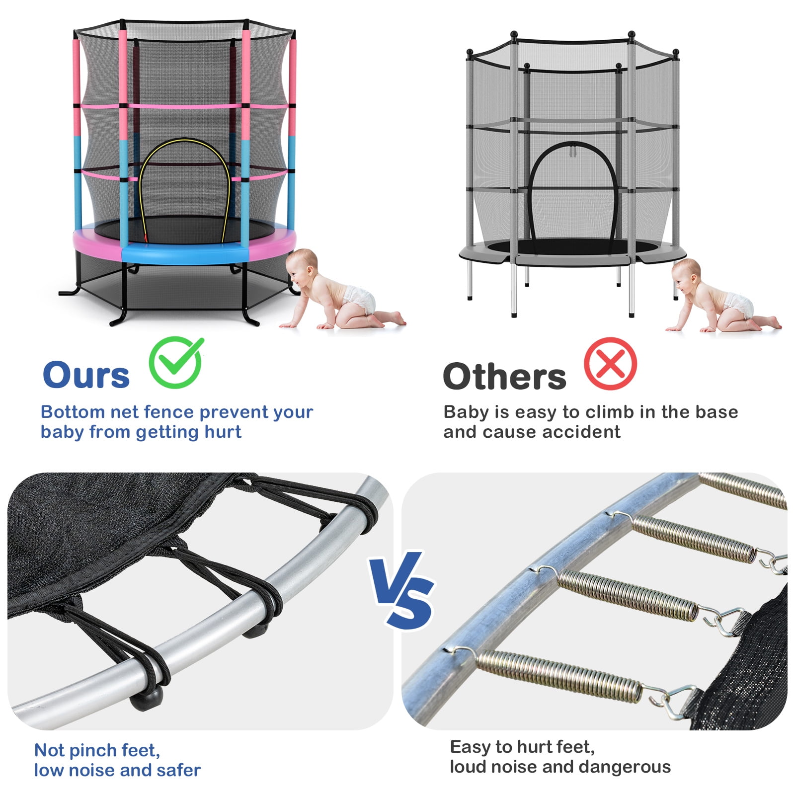 Gymax 55'' Trampoline for Kids Toddler Recreational Trampoline w/ Safety Enclosure Multicolor