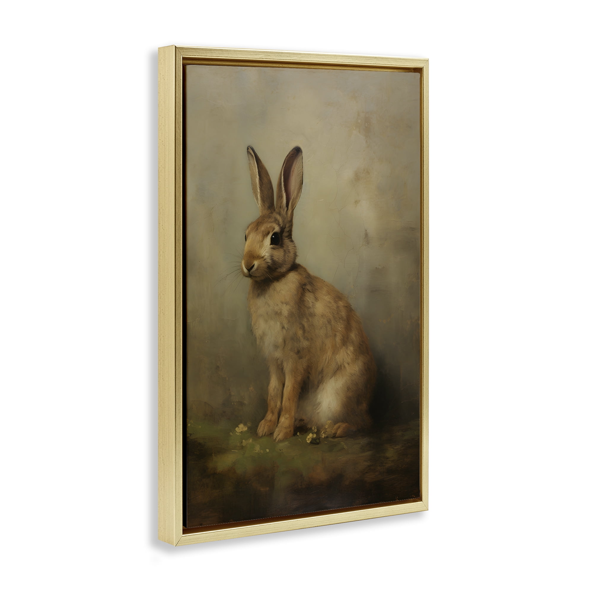 Stupell Industries Brown Bunny Portrait Animals & Insects Painting Gold Floater Framed Canvas Art Print Wall Art, 21 x 31
