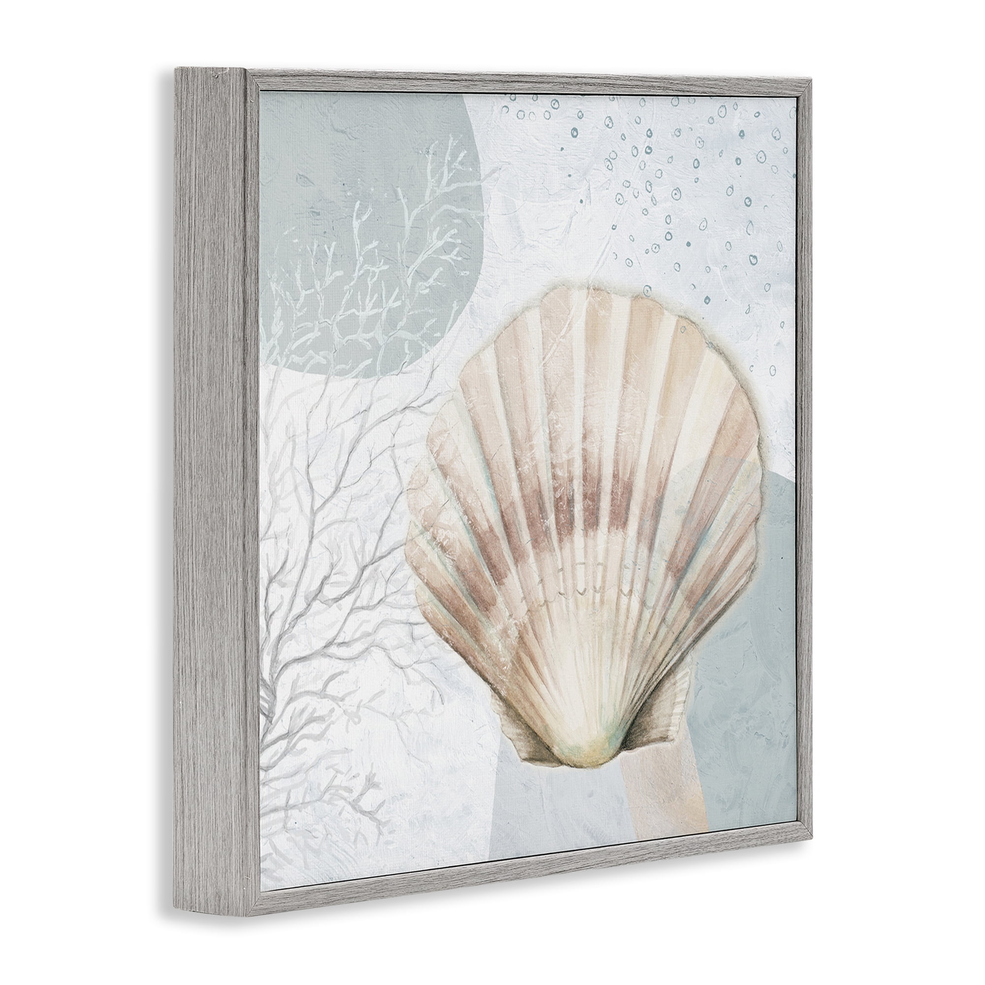Stupell Industries Seashell Circle Pattern Coastal Painting Gray Framed Art Print Wall Art, 12 x 12