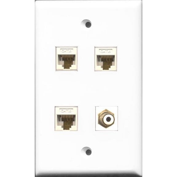RiteAV 1 Port RCA White 3 Port Cat6 Ethernet White Wall Plate