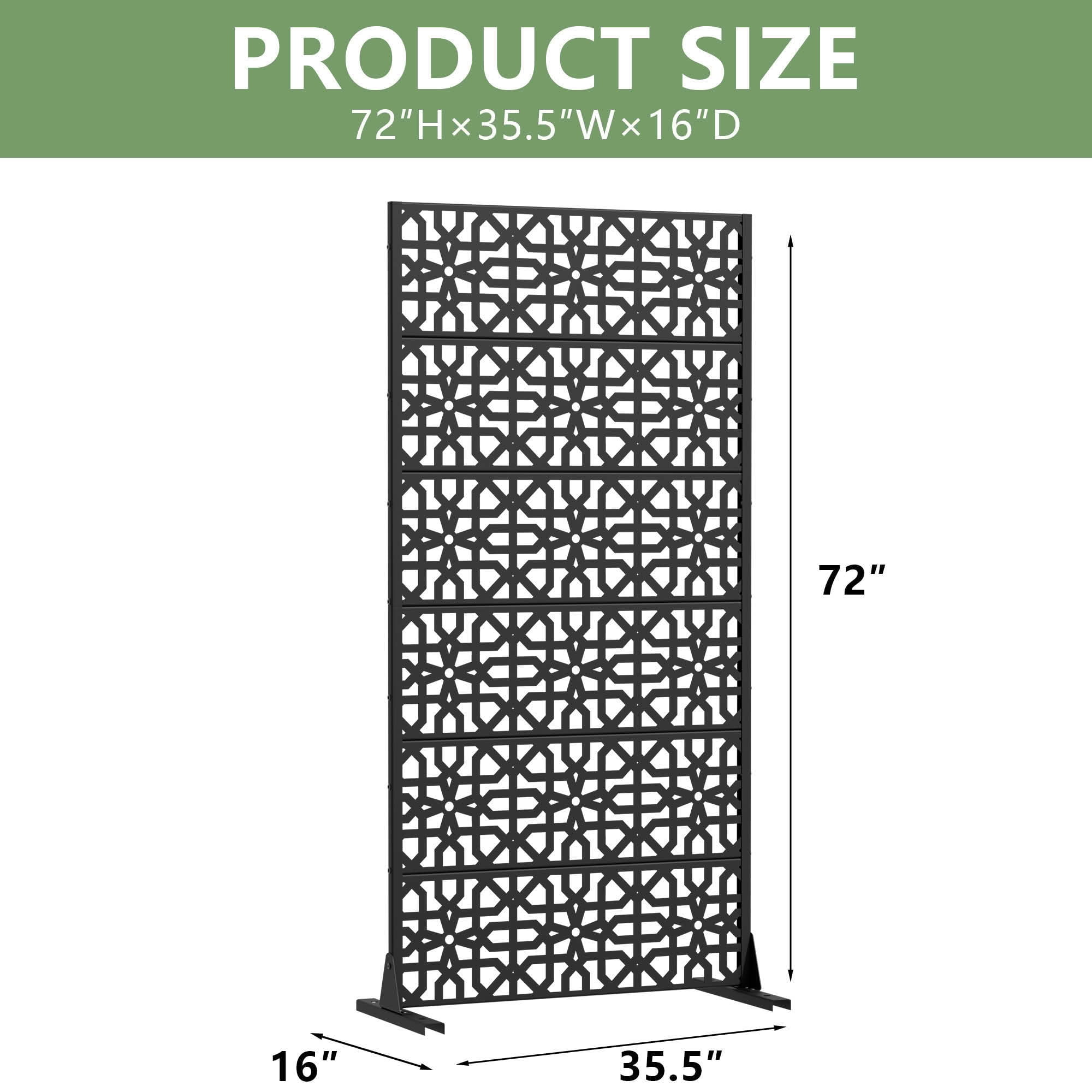 MAYEERTY 72x35x16 Inch Black Perilla Rectangular Galvanized Steel Privacy Screen, 6 Piece Set for Outdoor Garden