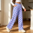 thumbnail image 4 of Njagoc3 Wide Leg Pants for Women | Drawstring Waist Checkered Trousers with Side Pockets | Relaxed Loose Fit for Fall Casual Daily Wear & Vacation Outings，Sky Blue，M, 4 of 6