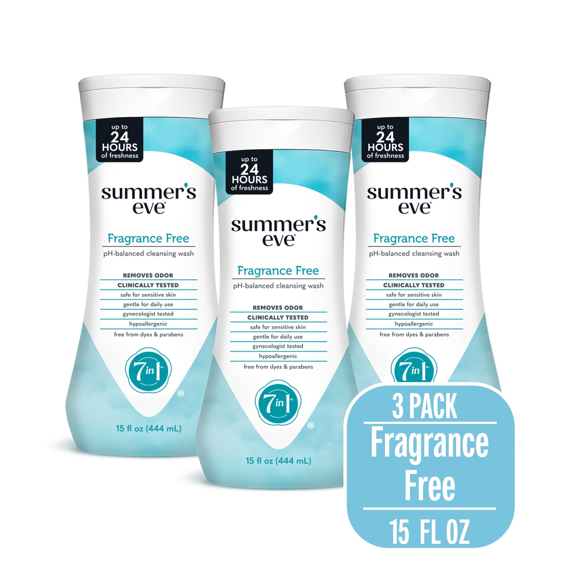 Summer’s Eve Fragrance Free Daily Feminine Wash, Removes Odor, pH Balanced, 15 fl oz, 3 Pk