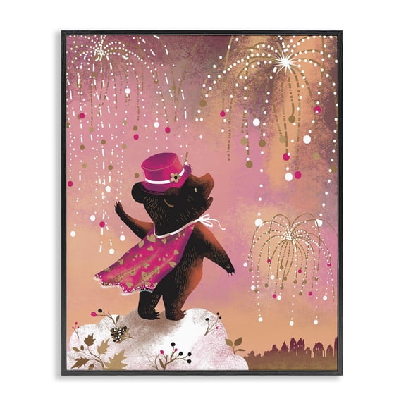 Stupell Industries Cottage Whimsical Bear with Fireworks Black Framed Giclee Art, 11 x 14, by Verbrugge Watercolor