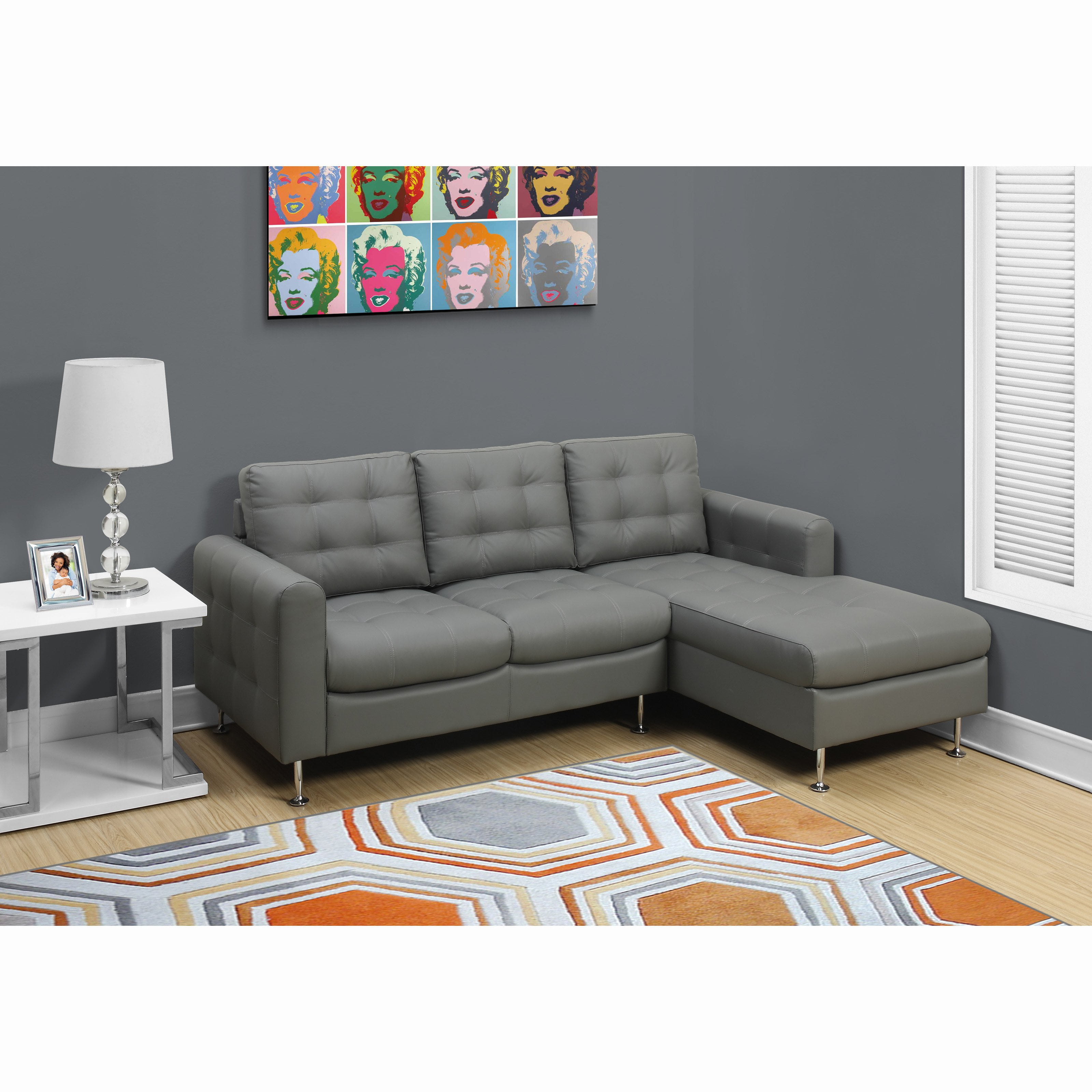 Monarch Specialties Bonded Leather Sofa Lounger with Metal Legs