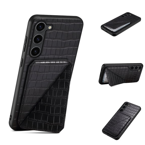Mantto Crocodile Grain PU Leather Back Wallet Phone Case for Samsung Galaxy S23 FE, Hidden Magnetic Credit Card Slot Holder, Horizontal & Vertical Kickstand Durable Protective Cover, Black