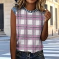 thumbnail image 4 of Uootdi Women's Sleeveless Tops Crew Neck Denim Panel Plaid Print Tops Casual Soft Waffle Knit Blouses Gift, 4 of 7