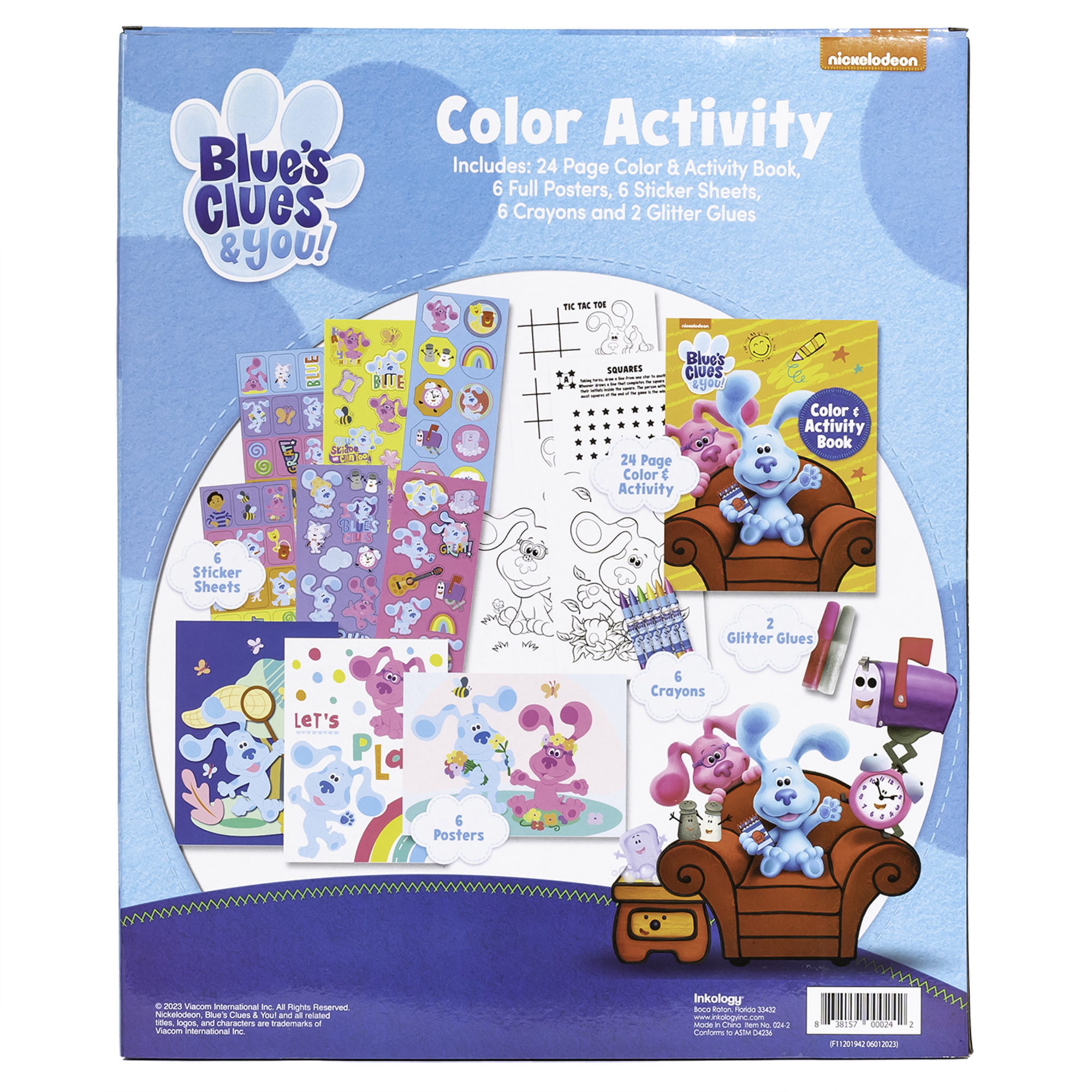 Inkology: Color Activity Set - Blue's Clues - Coloring & Activities Book, Posters, Glitter Glue, Stickers, Crayons, Creative Arts & Craft Play, Kid 3+
