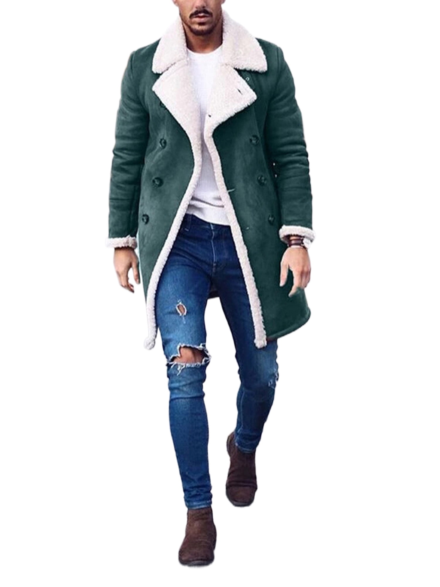 Plus Size Mens Casual Winter Coat Long Sleeve Fleece Lapel Thick Warm