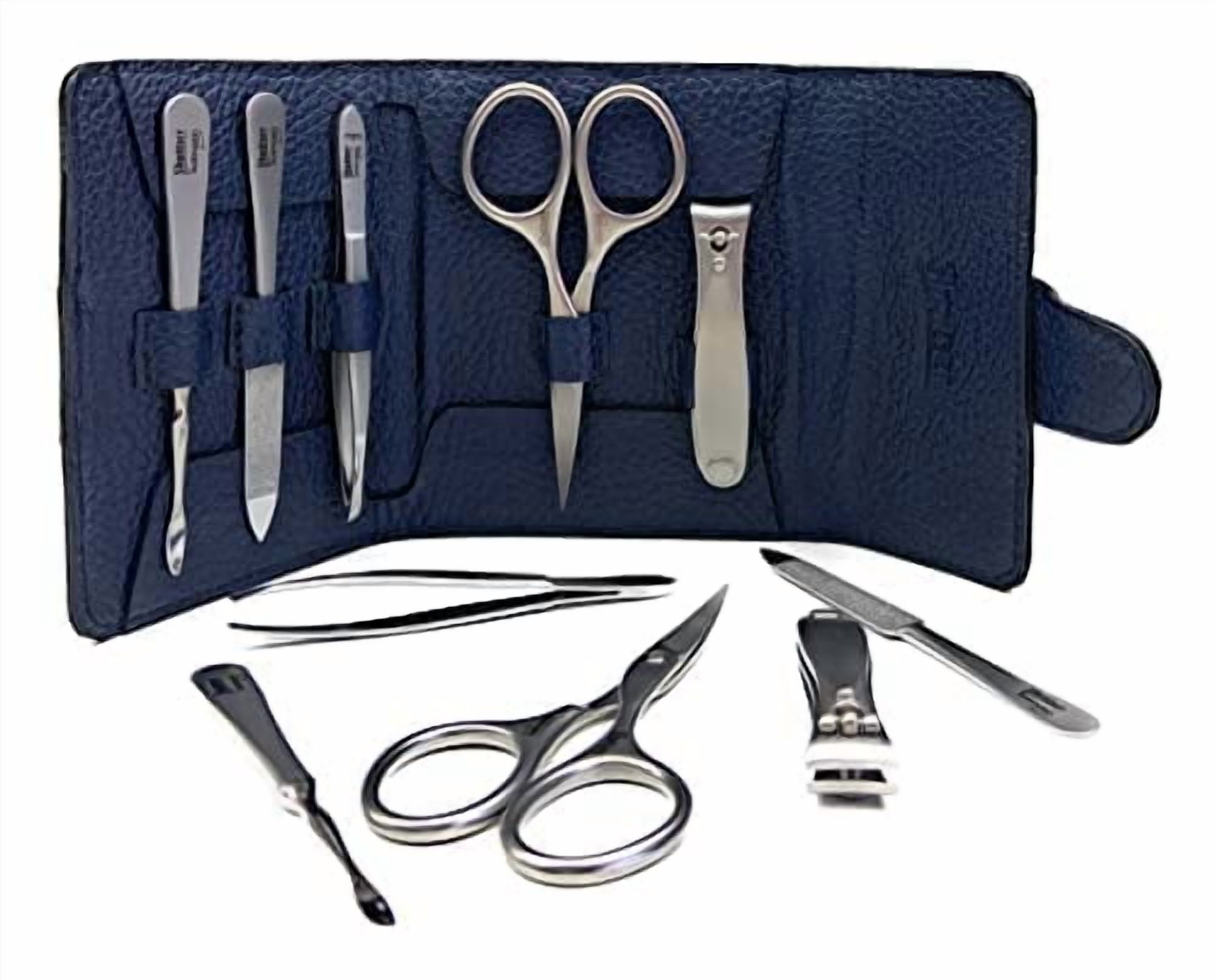 Shpitser Nail Kit, Manicure and Pedicure Women Set of 5 tools: Scissors, Clipper, Tweezers, Nail Cleaner, Nail File, Made of Sturdy Stainless Steel, In Italian Leather Case, Made in Germany (Black)