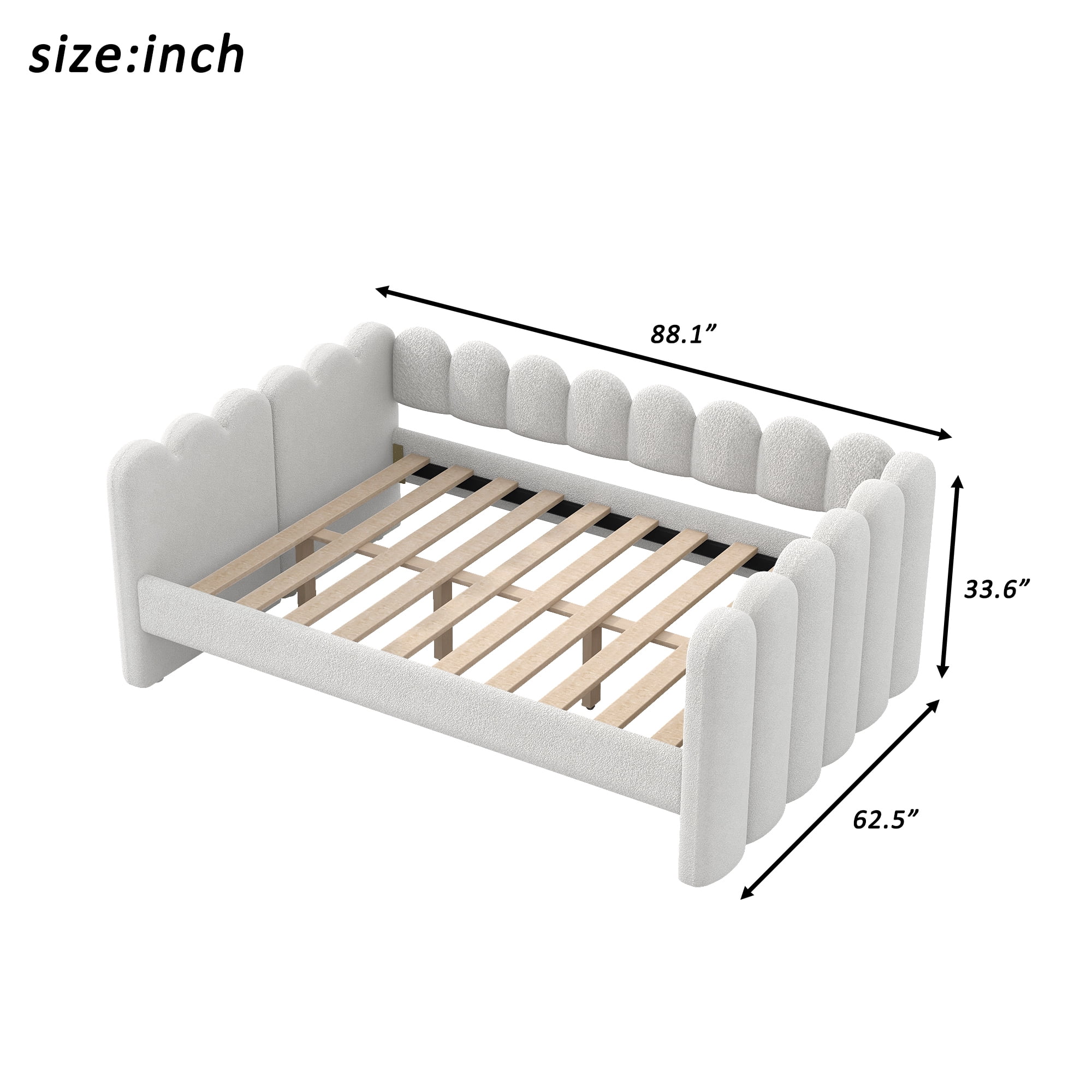 EUROCO Queen Size Upholstered Daybed with Sturdy Wood Slats, Solid Sofa Bed Frame, Easy Assembly, Space-Saving Design, White