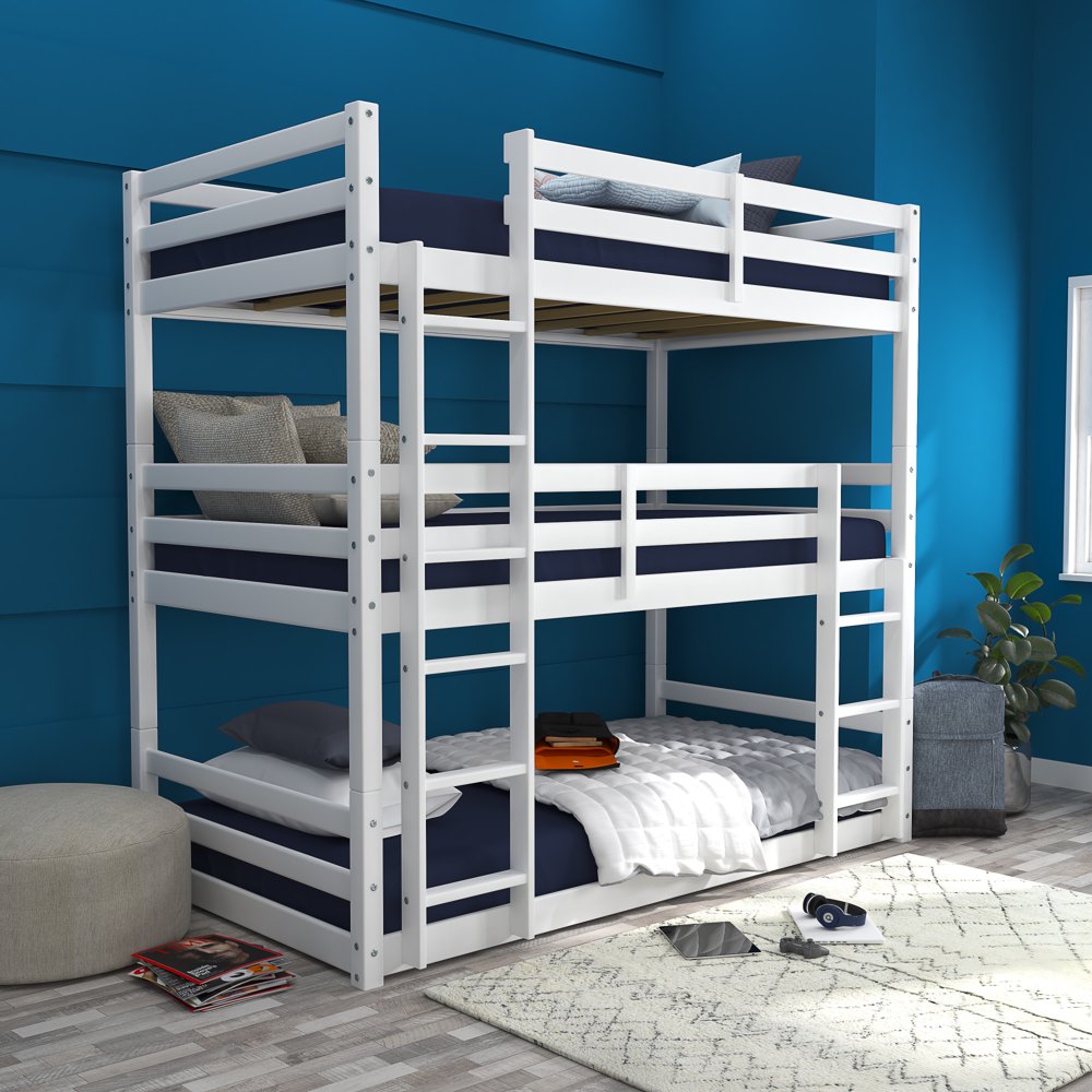 Campbell Wood Triple Twin Bunk Bed, White, by Hillsdale Living