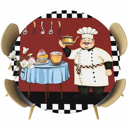 Chef Round Tablecloth Fitted Table Cover with Elastic for 55 -60 Round Tables Cartoon Red Food Cooking Black White Buffalo Check Table Cloth Outdoor Indoor Dinning Party Waterproof Tablecloths Chef Round Tablecloth Fitted Table Cover with Elastic for 55 -60 Round Tables Cartoon Red Food Cooking Black White Buffalo Check Table Cloth Outdoor Indoor Dinning Party Waterproof Tablecloths