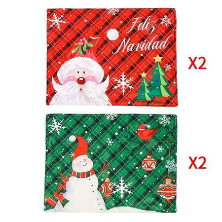 

OUNAMIO 8-Piece Christmas Placemats: Table Mat with Cartoon Xmas Santa Claus Snowman Embroidery 18 x 14 Inch