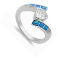 thumbnail image 4 of Blue Simulated Opal Wrap Solitaire Ring .925 Sterling Silver Band White Cubic Zirconia Female Size 9, 4 of 4