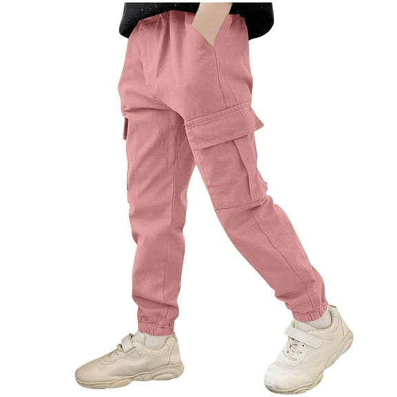 Paiwinds Boys' Cargo Jogger Pants 3-14 Years, Fall Winter Work Pants with Multiple Pockets, Mid-Weight Cotton Casual Pants for Kids, Comfortable Outdoor School Long Pants