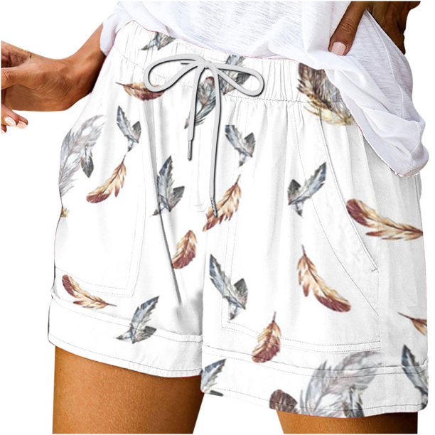 Mujeres Pantalones Cortos Ilustración de Verano Casual Encaje Hasta el Bolsillo Elástico, Pantalones Cortos Casuales para el Día Y el Ocio