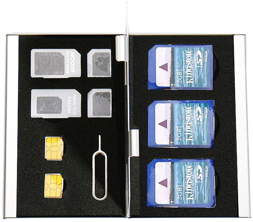 2 Nano Sim Card Holders,Metal Aluminum Alloy SD Card Holder Case Mobile Phone Memory Card Storage Bag Silver Myymee 2 SIM Standard Card Card Holders 2 Micro Card Holders 