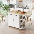 thumbnail image 2 of EastVita 43.12-Inch Wide Wood Countertop Kitchen Island Table,2-Door Cabinet,2 Storage Drawers,Spice Rack,Towel Rack,Rolling Bar Cart with Folding Leaf & Rollers,White, 2 of 8