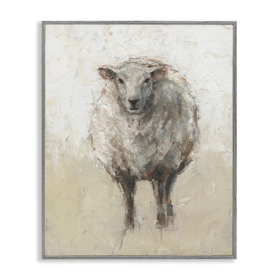 Stupell Industries Farmhouse Fluffy Sheep Beige Grey Gray Framed Giclee Art, 11 x 14, by Ethan Harper