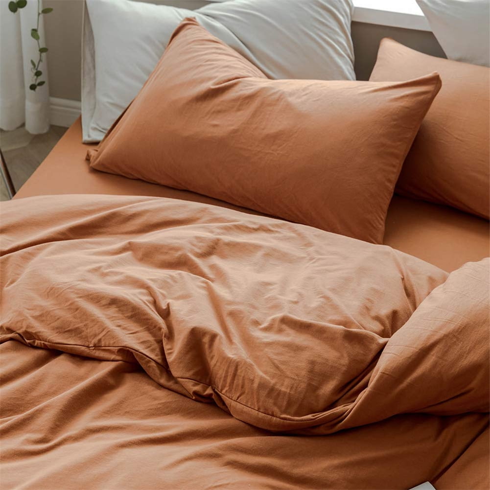 Caramel Pumpkin Duvet Cover Queen Solid Brown Bedding Set Breathable Jersey Duvet Covers Simple Rust Bed Collection Easy Care Solid Color Adults Bedding Zipper Closure