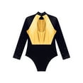 thumbnail image 6 of iiniim Gymnastics Leotards for Girls Dance Long Sleeve Unitards Sparkly Bodysuit with Shorts Outfits Gold&Black 16, 6 of 7
