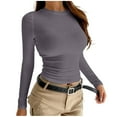 thumbnail image 2 of QATAINLAV Slim Fitted Long Sleeve Raglan Shirts for Women Solid Color Crop Tops Dressy Casual Yoga Workout Blouse, Gray, M, 2 of 5