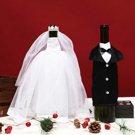 

Honrane 2Pcs/Set Bottle Cover Exquisite Romantic Fabric Wedding Costume Suit Wine Bottle Sleeve for Home